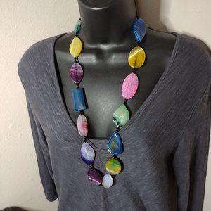 Heavy Colorful Stone Bead Necklace 31 Inches Long